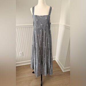 Madewell Gingham Floral Maxi Dress - Navy and White